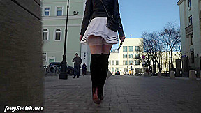 Look under my skirt Jeny Smith spinning in a miniskirt in public