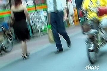 Lovely little brunette in the middle of wild street sharking action