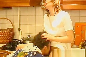 Man Sucks On Womans Feet In The Kitchen Then Gets A Footjob