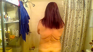 Mature Latina woman showering, thank you for keeping me company