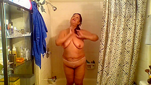 Mature Latina woman showering, thank you for keeping me company