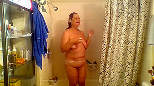 Mature Latina woman showering, thank you for keeping me company