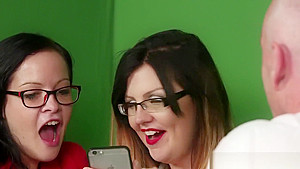 Mean CFNM babes make cock spray warm cum