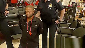 Milf cops barge into barbershop and make criminal screw them