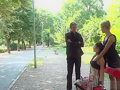 Mistress made brunette oral in public bar