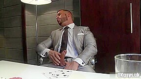 Muscle gay threesome and facial