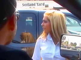 Naughty blonde with huge tits Carmel Moore pounded great