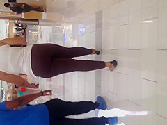 Nice fat black ass in see thru brown leggings