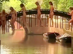 Nude women on an amazing bridge for a great picture