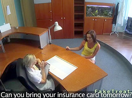 Nurse and patient in lesbian action in fake hospital