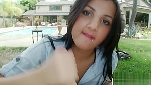 POV hand job chick gets a sticky cumshot