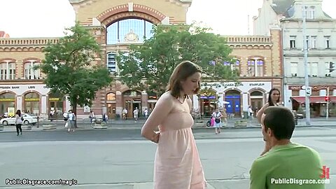 Pale British Slave Public Humiliated With James Deen And Sandra Romain