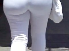 Perfect round ass in tight white pants