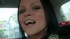 Perfectly hot brunette in the car