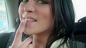 Perfectly hot brunette in the car