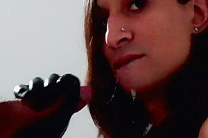 Petite Trans Beauty Body And Sucks Cock On A Leash