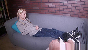 Petite blonde cheerleader mounts cock