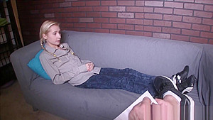 Petite blonde cheerleader mounts cock