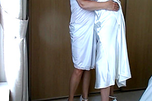 Playing with lady friend in white slips and knickers
