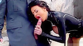 Pretty dusky English teenage tart Stacey Lacey is sucking cock hard