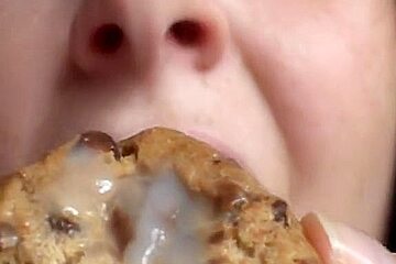 Private porn video with a girl eating cookies with cum