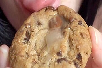 Private porn video with a girl eating cookies with cum