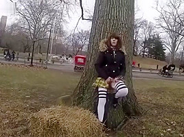 Public Flashing In City With Deer Antler