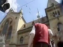 Pursuing blond girl of the wonderful ass of white skirt