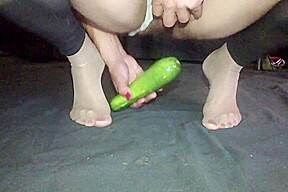 Red toes sheer nylon trans ass pussy cucumber fuck