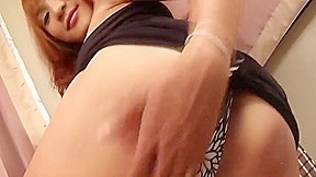 Redhead Ladyboy In Black Dress Enjoys Solo Masturbation In