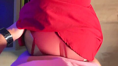 Sex With Slutty Red Haired Girl In Red Miniskirt Ends With Cum On Her Boobs