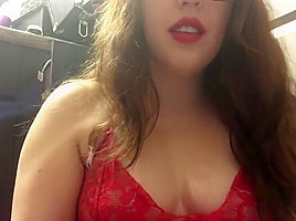Sexy Pale Brunette teen 18+ Smoking in Red Lace Lingerie and Red Lipstick