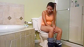 Sexy girl explodes toilet