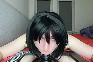 Sissy Crossdresser Lizzy sucks Dildo until she pukes
