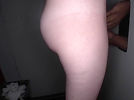 Skinny, white bitch with tiny tits is having sex from the back, with a black guy