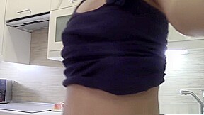 Slim arousing Chinese girl gets naughty in kitchen