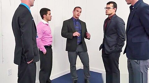 Stud sucking bosses cock in office threeway