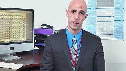 Stud sucking bosses cock in office threeway