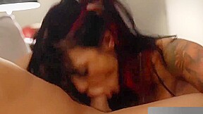 Tattooed, Latin Brunette With Big Boobs Is Sucking A Stiff
