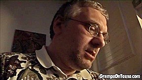 Teen sucks old man cock after he sneaks in
