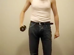 Tight jeans strip and cum