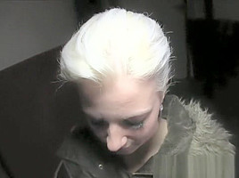 Tongue pierced blonde fucks in public