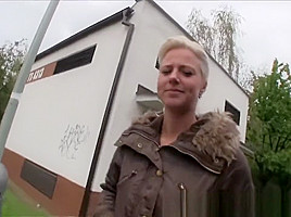 Tongue pierced blonde fucks in public