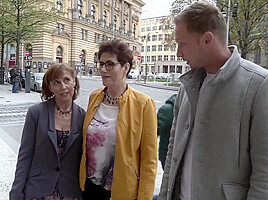 Two Horny Cougars Taking A Stranger Home To Get Their Mature Pussies Filled With Dick