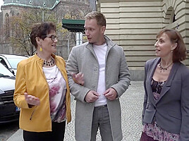 Two Horny Cougars Taking A Stranger Home To Get Their Mature Pussies Filled With Dick