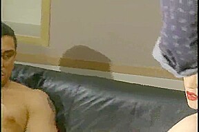 Vintage blonde TS serving 3 cocks