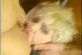 Vintage blonde TS serving 3 cocks