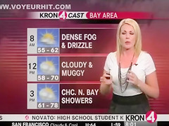 Weather commentator in skintight white tee shirt