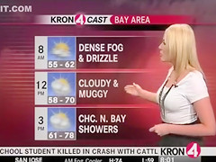 Weather commentator in skintight white tee shirt