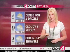 Weather commentator in skintight white tee shirt
